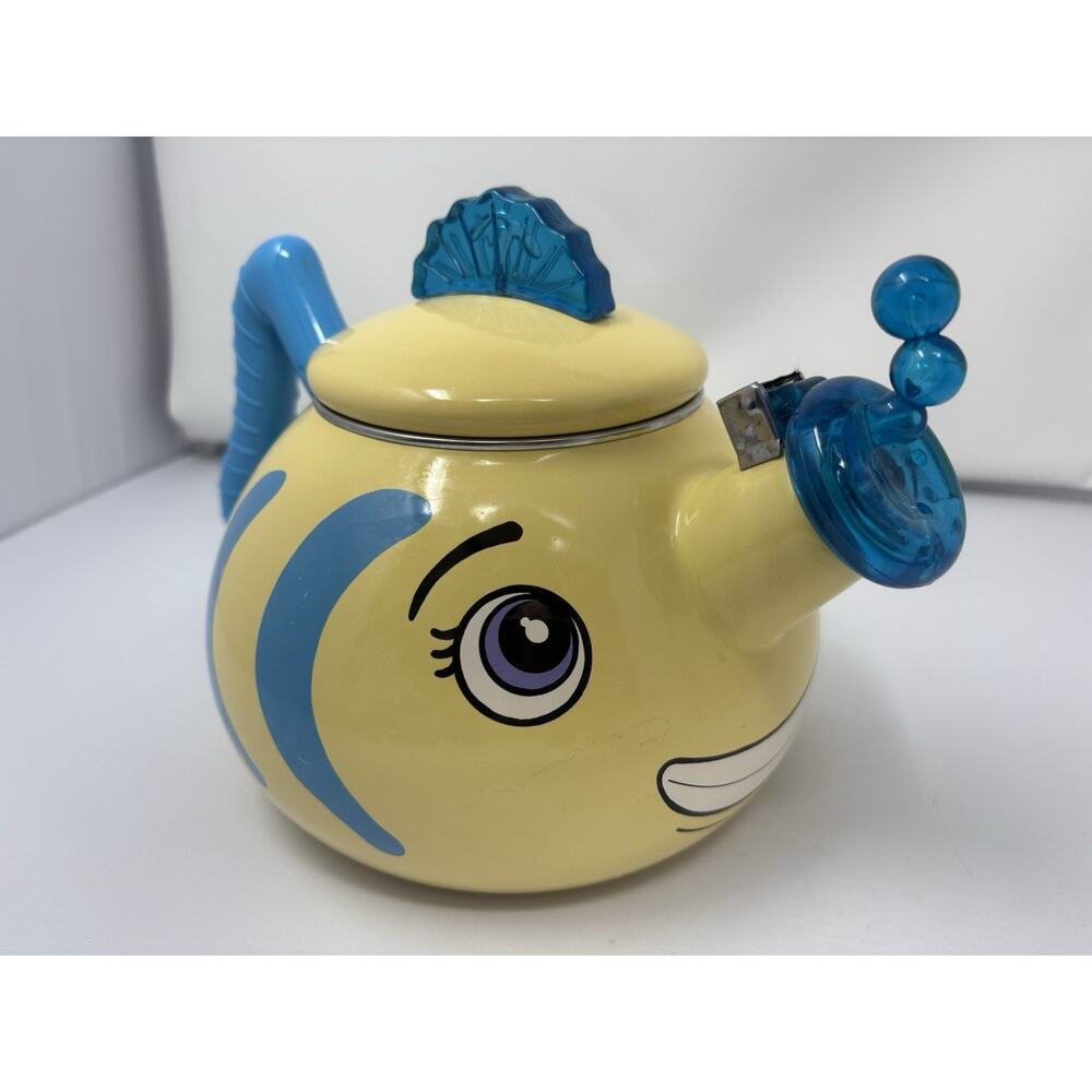 Rare Vintage MM Kamenstein Whistling Kettle Tea Pot Enamel Flounder Fish